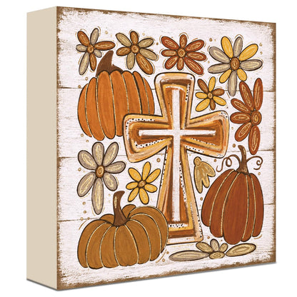 Fall Decorations for Home Christian Cross Pumpkin Sign Fall Decor (FALL71)