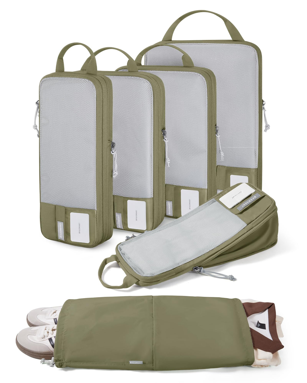 6 Set Compression Packing Cubes for Travel (Olive Green / Set of 6)