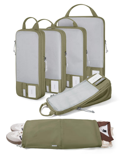 6 Set Compression Packing Cubes for Travel (Olive Green / Set of 6)