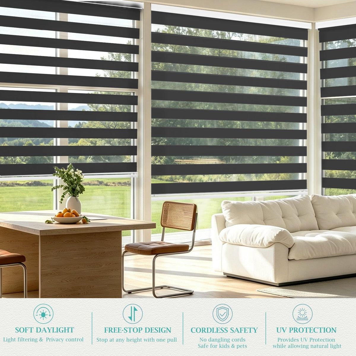 Custom Size Cordless Zebra Blinds for Windows (Black / CUSTOM SIZE)