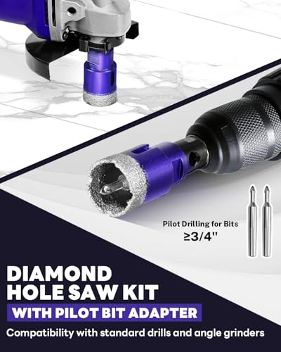 Diamond Hole Saw Kit with Pilot Bit Adapter