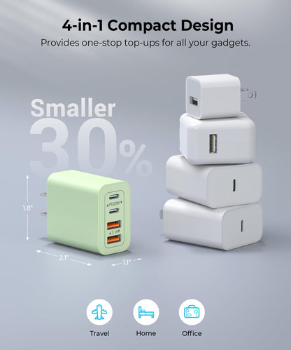 40W 4 Port USBC Charger Brick Box (2Pack Mint Green / 40W)