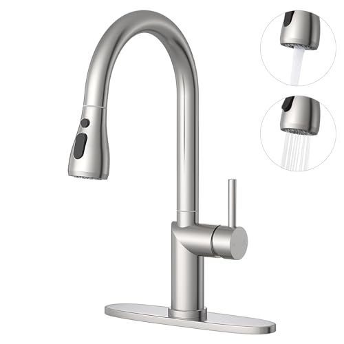 Kitchen Faucet with Pull Down Sprayer Kitchen Sink Faucets 2 Spray Modes 1 or 3 Hole Single Handle High Arc Stainless Steel