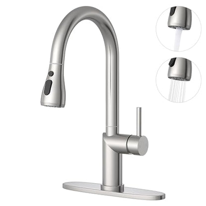 Kitchen Faucet with Pull Down Sprayer Kitchen Sink Faucets 2 Spray Modes 1 or 3 Hole Single Handle High Arc Stainless Steel