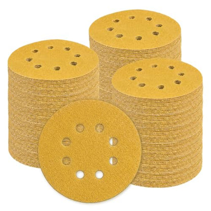 5-Inch 8-Hole Hook and Loop Sanding Discs Random Orbit Sandpaper, 200-Pack