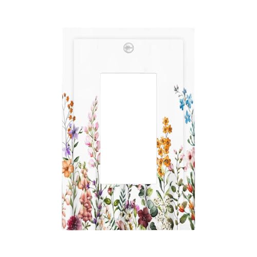 Wildflower Floral Plant Decorative Light Switch Cover Colorful Flower Switch Plate Covers Single Blank Wall Plates Electrical Faceplate for Kitchen Bathroom Bedroom 5" x 3"