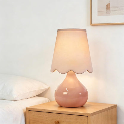 Pink Table Lamp Small Gold Bedside Lamps Dimmable Boho Bedroom Lamp with Tulip Flower Lamp Shade (Table Lamp--6)