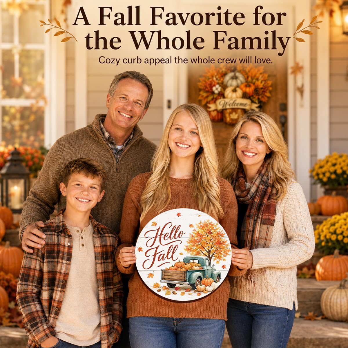 Fall Door Decor Wooden Hello Fall Sign (Fall22)