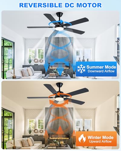 56 Inch Black Ceiling Fan with Display Remote (Black SY39-56IN)