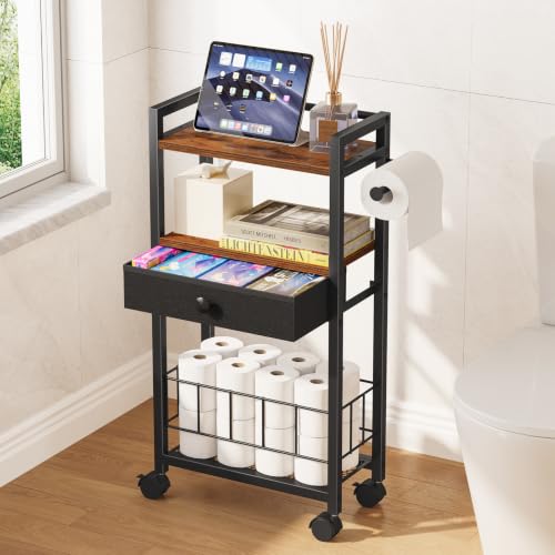 Freestanding Toilet Paper Holder with Storage Drawer