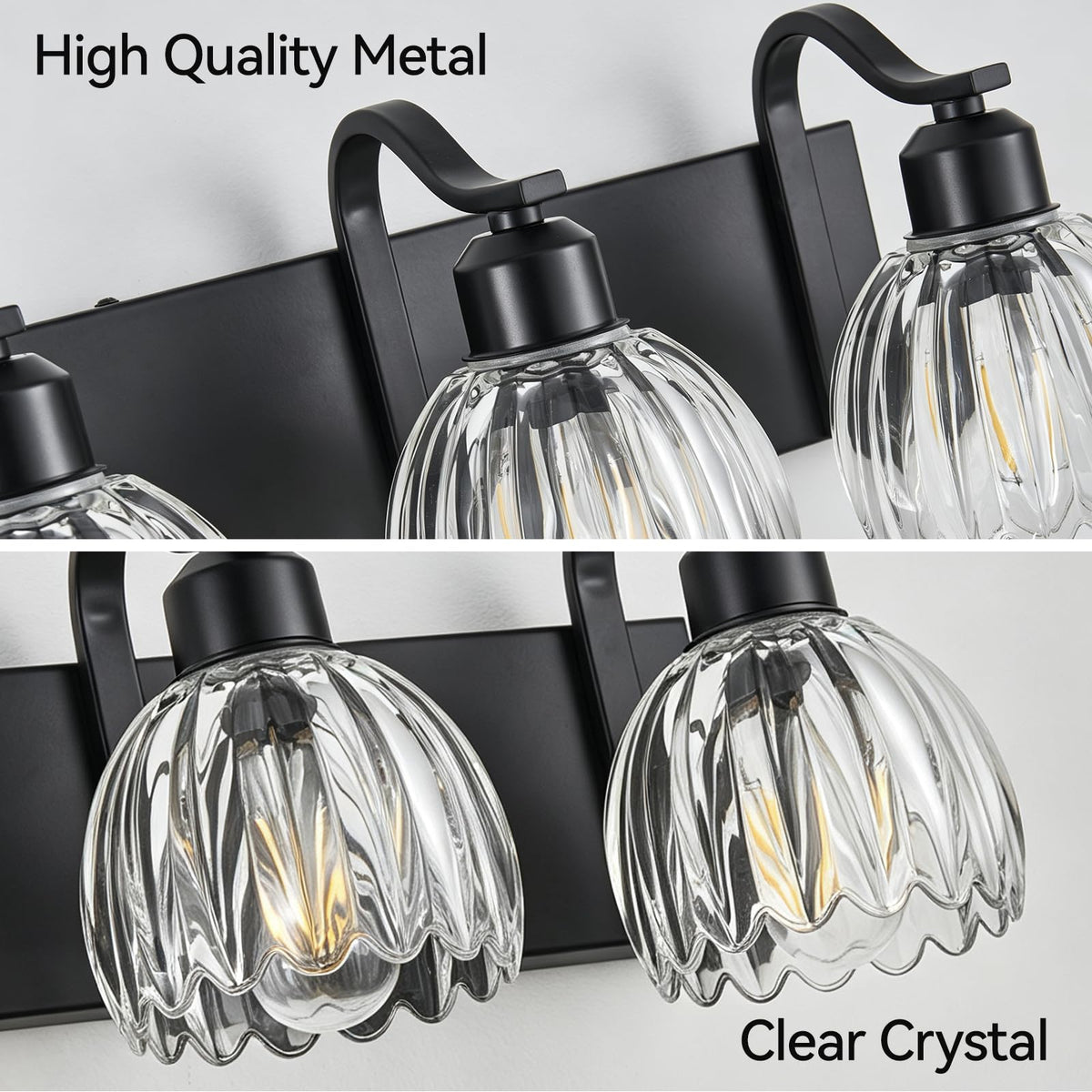 Black Vanity Lights for Bathroom with Clear Tulip Glass Shade (Black - Tulip Clear / 4-light)