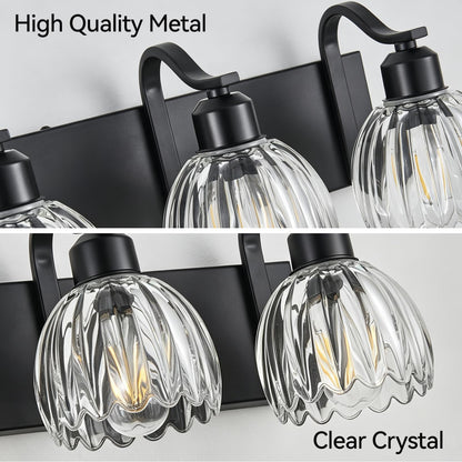 Black Vanity Lights for Bathroom with Clear Tulip Glass Shade (Black - Tulip Clear / 4-light)