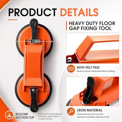 Floor Gap Fixer Tool Heavy Duty 45°Striking Surface Floor Gap Repair Tool Kit Iron Reinforced Suction Cup with Hammer Gloves and Sticky Pads for for Closing Gaps