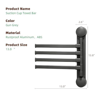 Homey Art Suction Cup Towel Bar No Drill