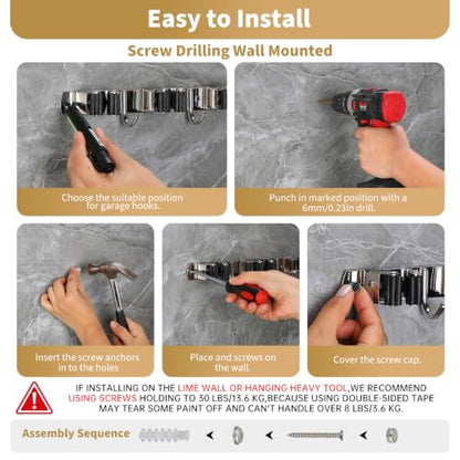 5 Racks 4 Hooks Mop and Broom Holder Wall Mount