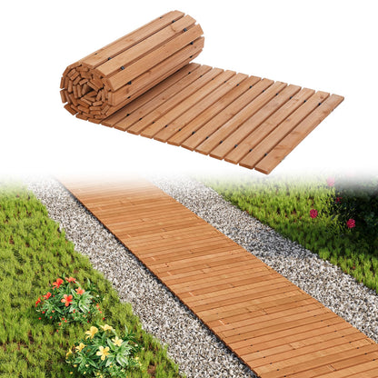 12FTx25'' W Wooden Garden Parhway Walkway Oversize Outdoor Roll Out Decorative Patio Path Pavers Flooring Non (Brown / 12FT-Straight)