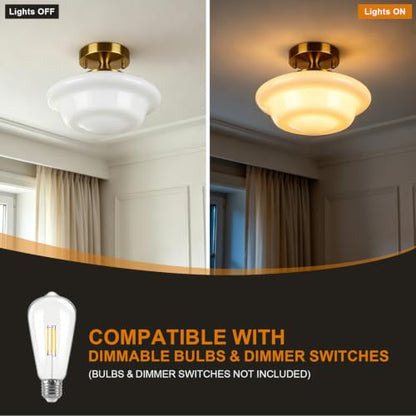 Semi Flush Mount Ceiling Light Modern Schoolhouse Ceiling Light Fixture Milk White Glass Flush Mount Light for Hallway Bedroom Kitchen Living Room