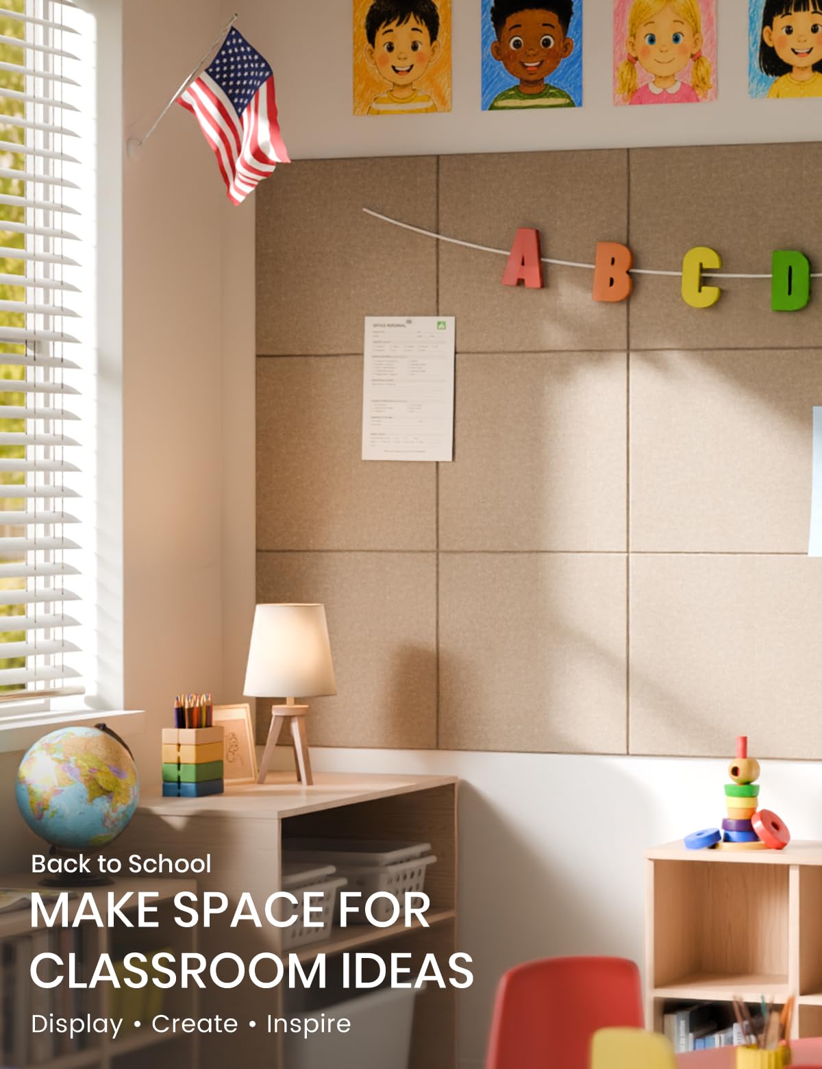 Felt Bulletin Board & Cork Board Alternative 48'' x 36'' (Taupe-1 / Solid tile 6-pack)