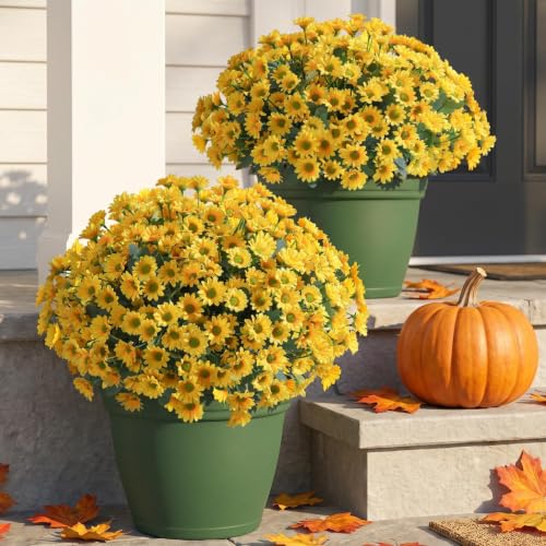 Artificial Mums for Outdoors Fall Decor (A-yellow / 10.6 inch)