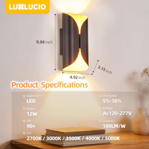 Black & Gold Up & Down Indoor Outdoor LED Wall Sconce (Black and Gold / 1 pack)