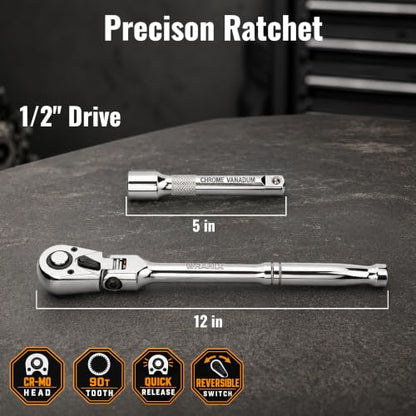 Flex Head Ratchet Wrench with Extension Bar