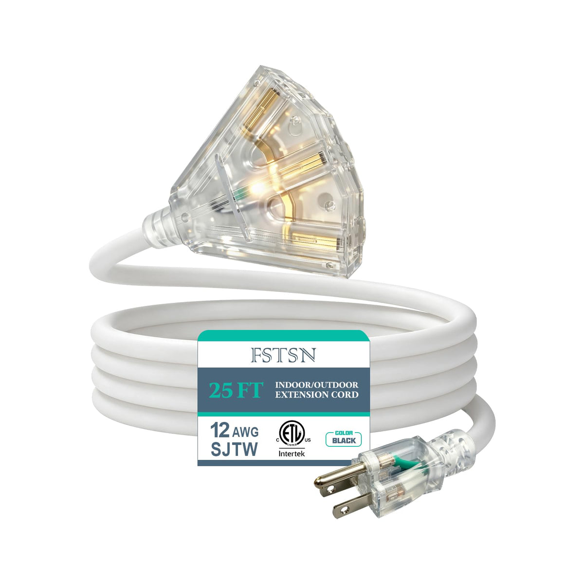 12 Gauge Outdoor Extension Cord 3 Outlet (White / 25FT)