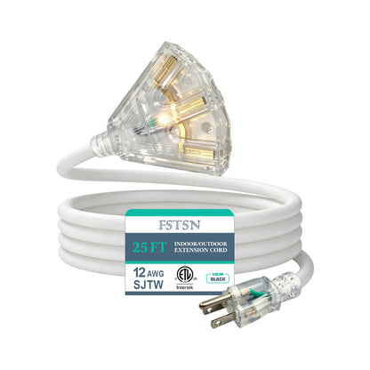 12 Gauge Outdoor Extension Cord 3 Outlet (White / 25FT)