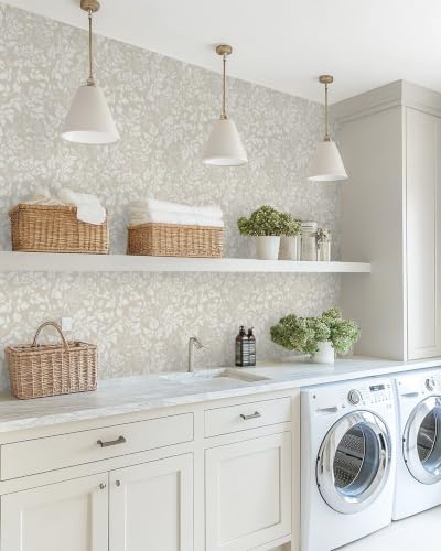 Sage Green Leaf Peel and Stick Wallpaper Beige Wildflower