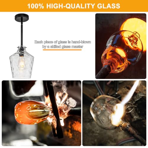 Modern Hammered Glass Pendant Lighting for Kitchen Island (Black-Rods / 7.75")