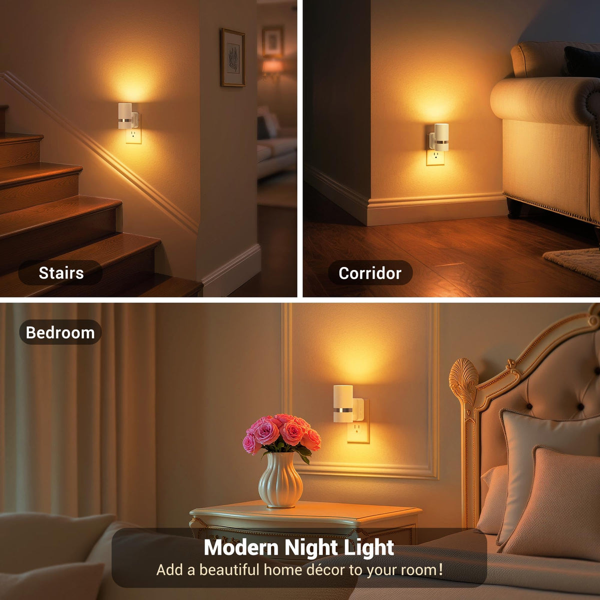 Night Lights Plug into Wall (White-Amber / 2 Pack)