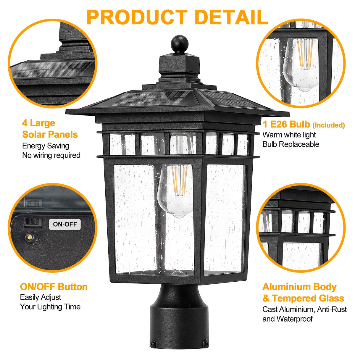 Solar Post Lights Outdoor (Black / 17-Inch-1 Pack-Solar Powered)