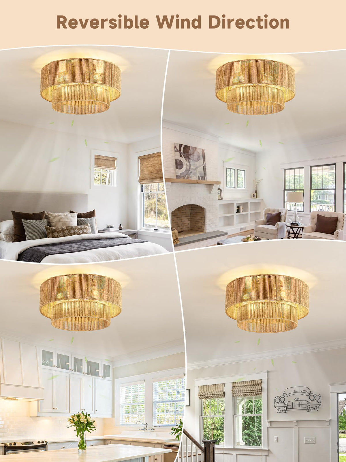 Boho Caged Ceiling Fan with Light Flush Mount (Gold)