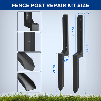 Fence Post Repair Kit for Leaning Fences (Black)