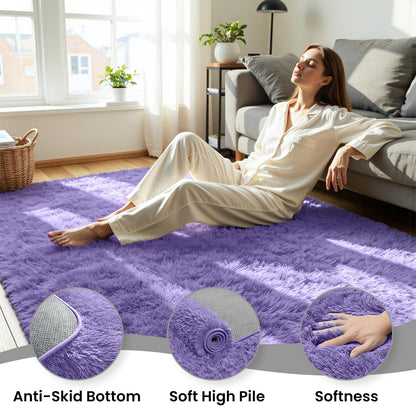 8x10 Fluffy Area Rug for Living Room (Purple / 8' x 10' (Rectangular))