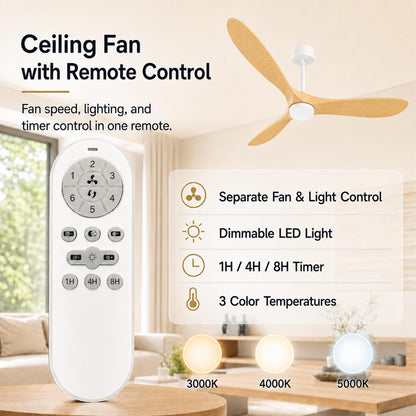 60" Ceiling Fan with Light (White/Light Oak / 60 Inches)