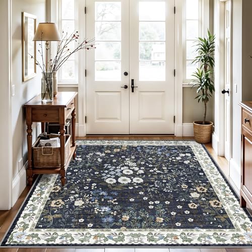 5x5 Living Room Area Rug Washable (Blue / 5x5)