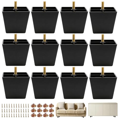 FabricJoy 12 Pack Plastic Furniture Legs Square Sofa Couch Legs Replacement Tapered Feet with M8 T