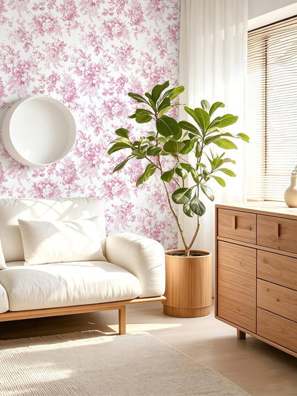 Floral Peel and Stick Wallpaper Pink Flower Paper 17in x 196in (Pink / 16.9" x 196.8")