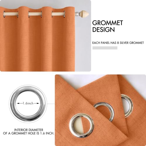 100% Blackout Linen Curtains for Bedroom 52x84 Inches Orange (Orange / 52"W x 84"L (Pack of 2))