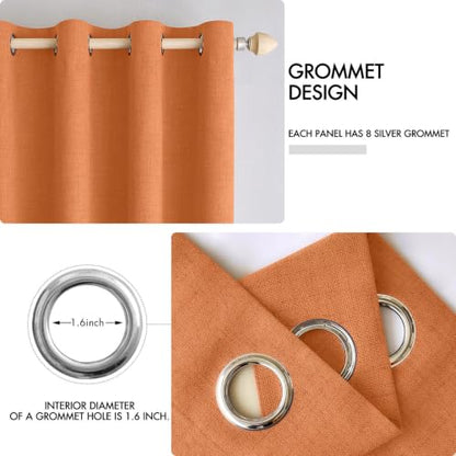 100% Blackout Linen Curtains for Bedroom 52x84 Inches Orange (Orange / 52"W x 84"L (Pack of 2))