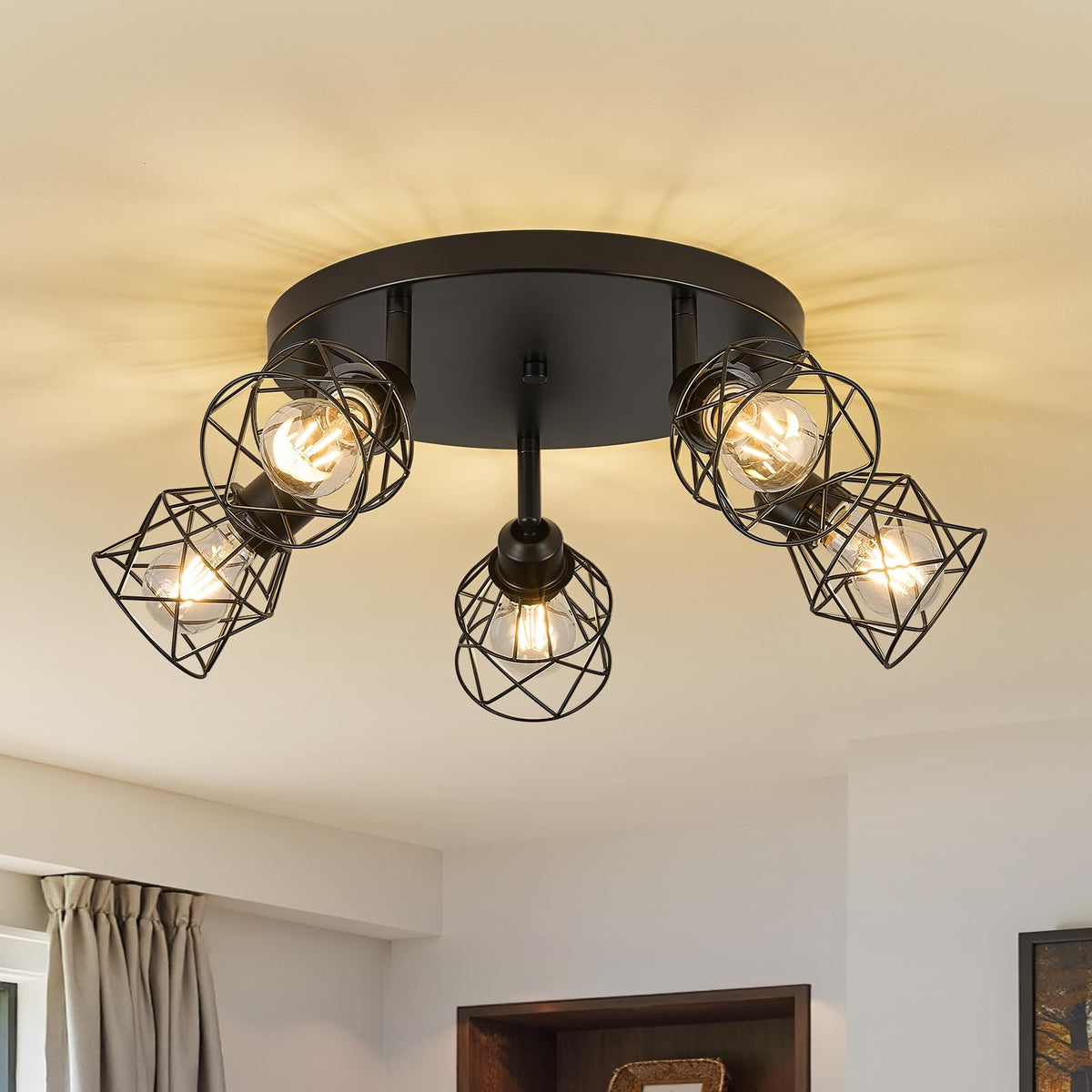 5 Light Black Farmhouse Kitchen Semi Flush Mount Ceiling Light (Black / 5-light)
