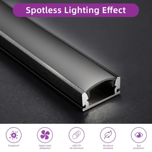 10 Pack LED Aluminum Channel U Shape LED Strip Diffuser Track with Black Cover Easy Installation