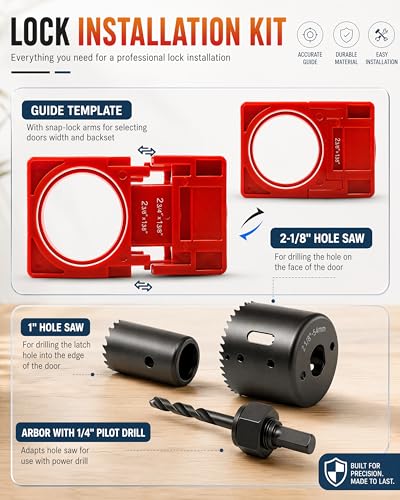 All-in-one Door Hinge Jig & Door Lock and Door Latch Installation Kit, Aluminum Alloy Adjustable Mortise Template for Router, Fits 2.5"–5" Hinges with 1/4" or 5/8" Radius Square Corners