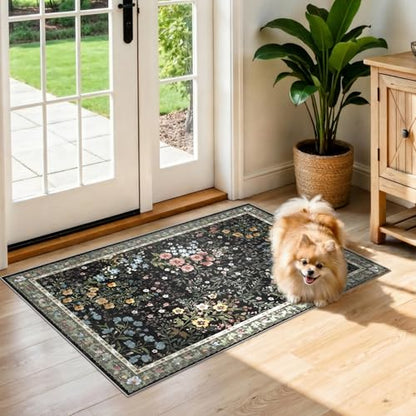 Washable Entryway Area Rug 2x3 (Black / 2x3)