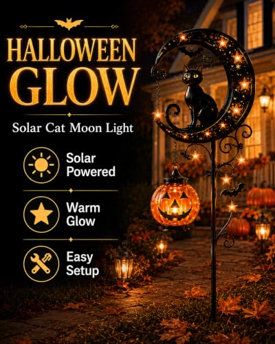Halloween Garden Decorations Solar Cat Garden Lights Stake Outdoor Lantern Pumpkin Moon Yard Black Cat Waterproof Night Decor Holiday Jack Star LED Pathway Lawn Porch