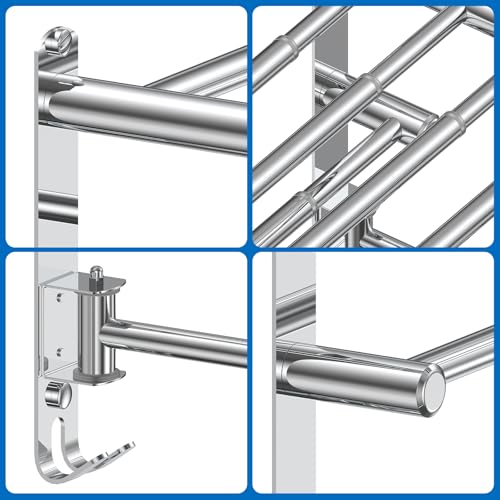 Retractable Towel Rack for Bathroom Stainless Steel Extendable Towel Shelf with 180° Swing Arms Wall (Silvery)