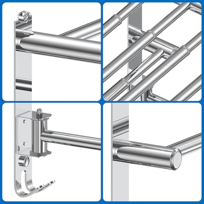 Retractable Towel Rack for Bathroom Stainless Steel Extendable Towel Shelf with 180° Swing Arms Wall (Silvery)