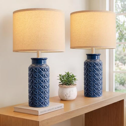 22.6" Modern Ceramic Bedside Lamps Set of 2