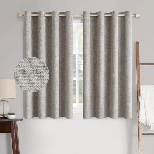 100% Blackout Linen Curtains for Bedroom 52x63 Inches Warm Taupe (Warm Taupe / 52"W x 63"L (Pack of 2))