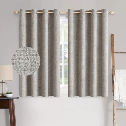 100% Blackout Linen Curtains for Bedroom 52x63 Inches Warm Taupe (Warm Taupe / 52"W x 63"L (Pack of 2))